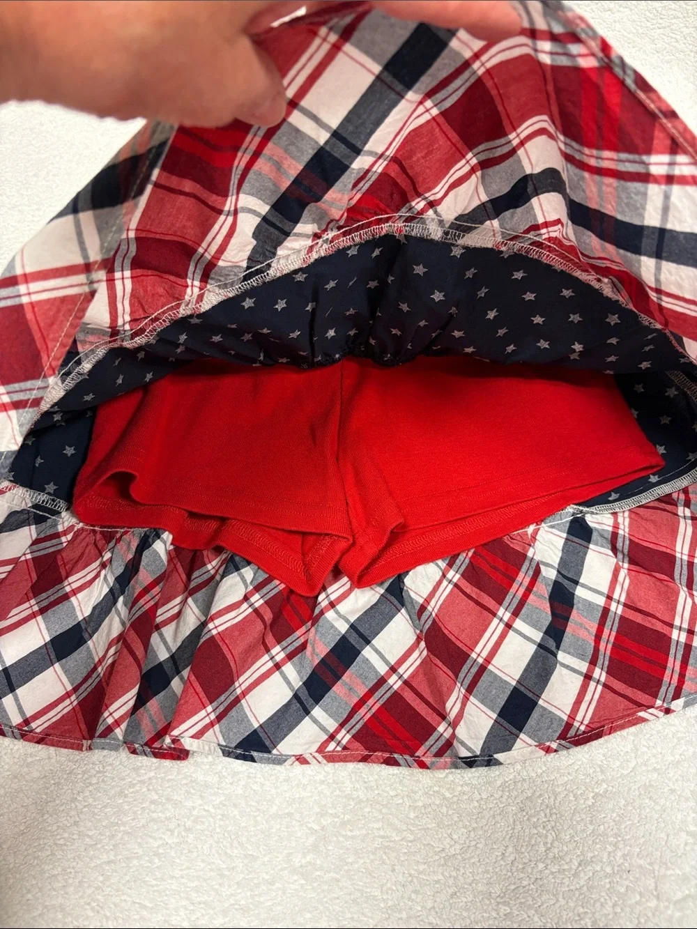 Gymboree Red, White Blue Tiered Plaid gingham Star Skort patriotic 4th July 7